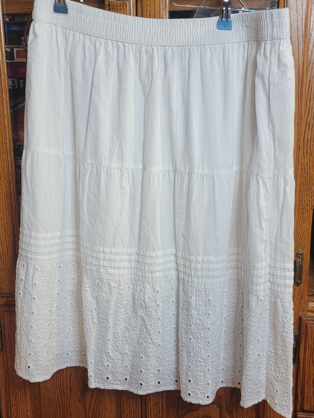 Studio West White Tiered Eyelet Midi Skirt Size Large